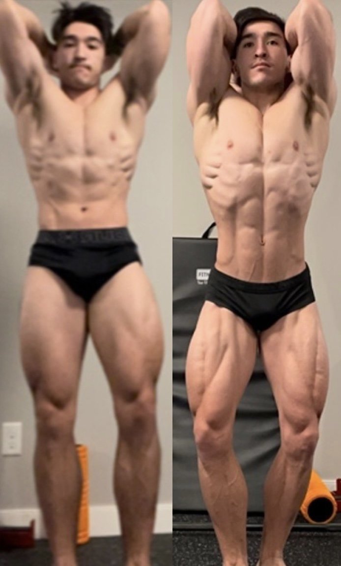Client transformation - front pose, before and after