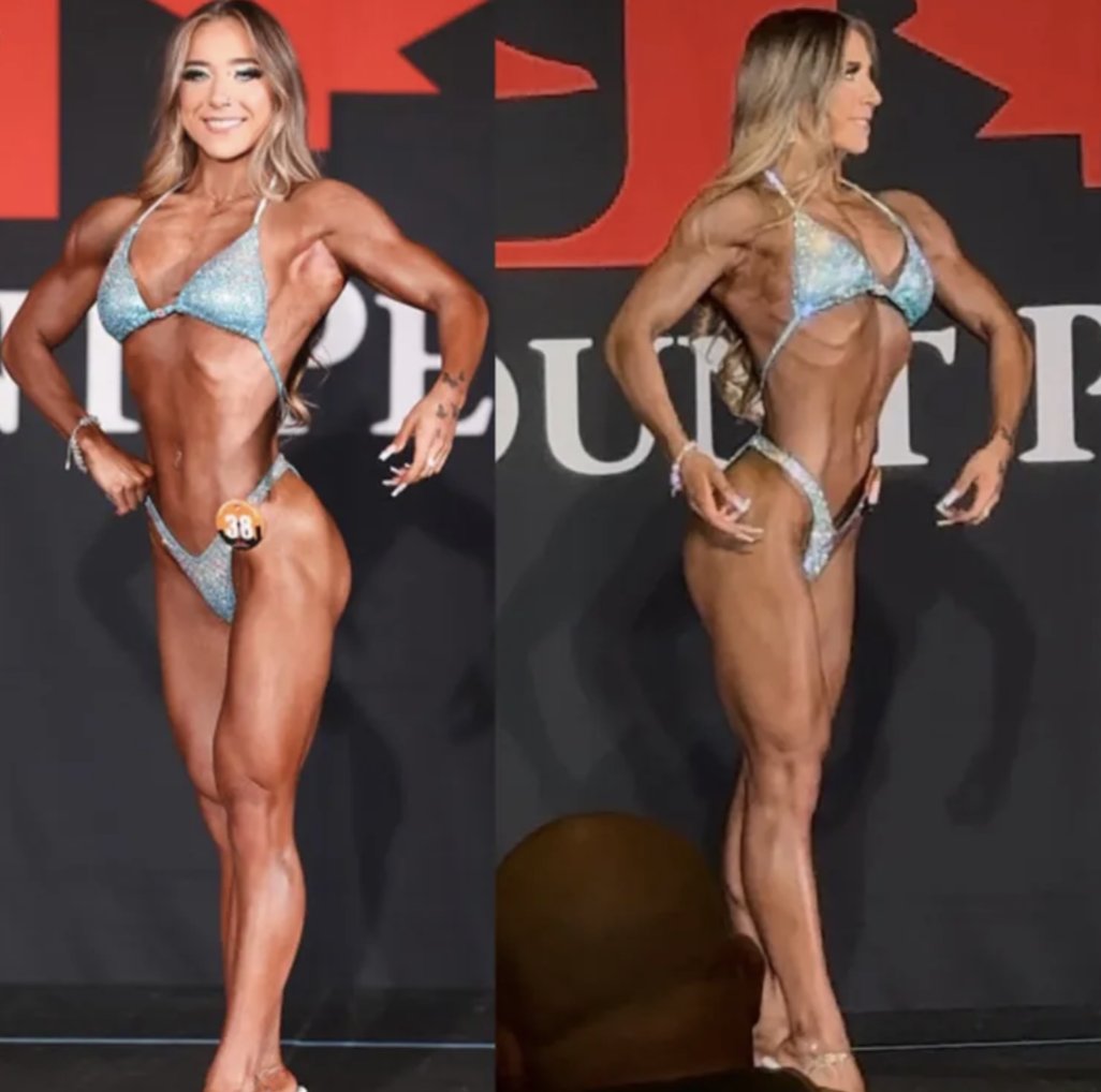 Client on stage at a bodybuilding show